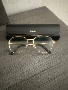Cartier Gold Frame Aviator Sunglasses with Green Lenses